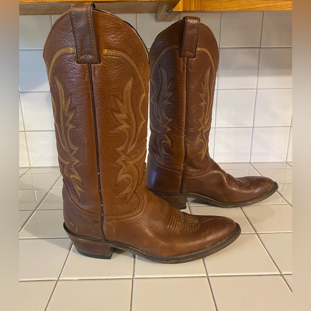 Justin Leather Western Cowboy Boots Pointed Toe Brown Mens 8.5 D 1470 **Read**